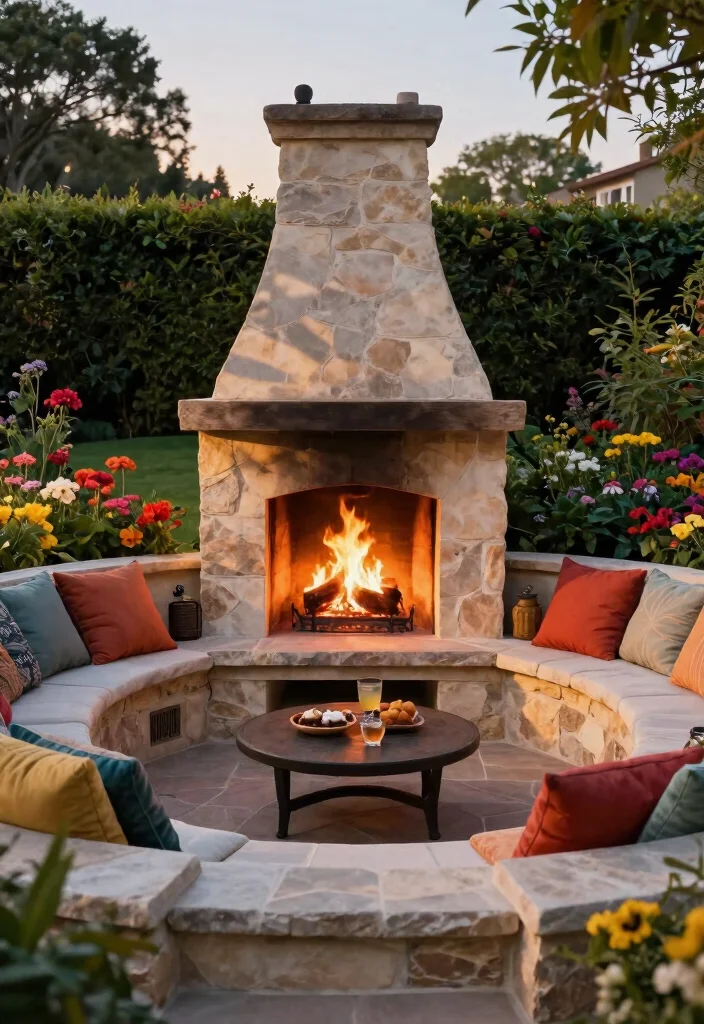 12 Outdoor Chimney Fireplace Ideas That Work Without a Full Rebuild - 2. Surround with Stone Seating 1