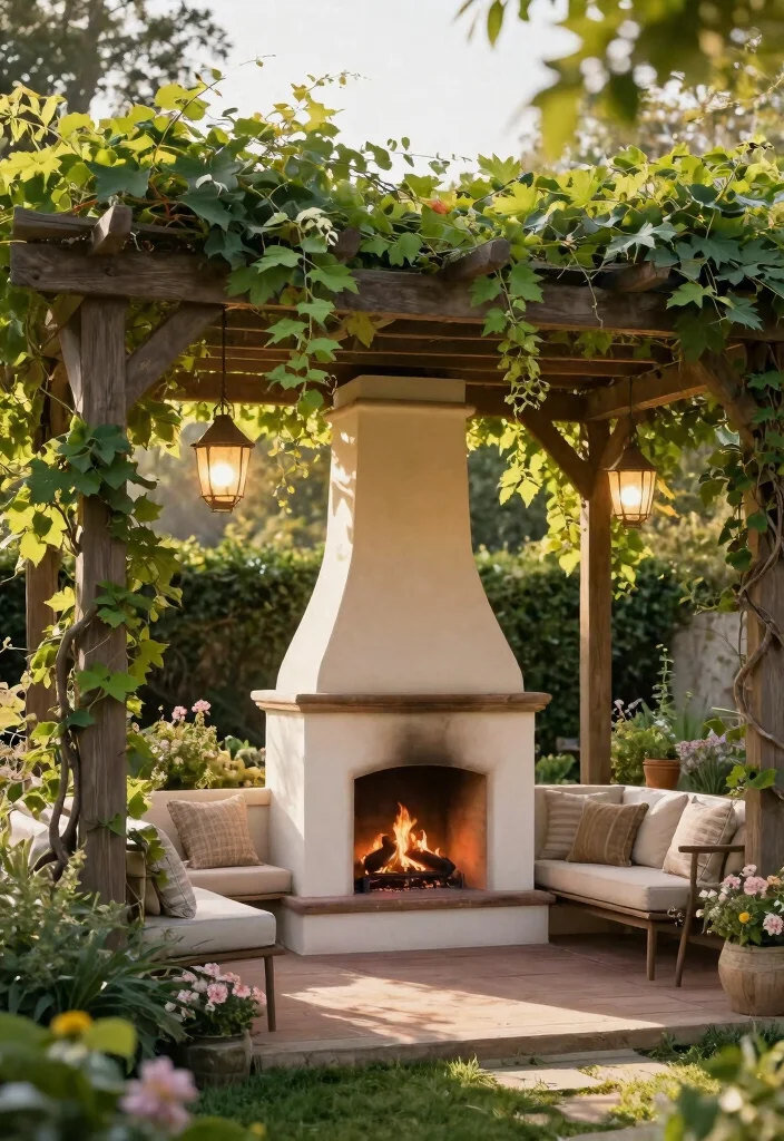 12 Outdoor Chimney Fireplace Ideas That Work Without a Full Rebuild - 4. Create a Pergola Overhead 1
