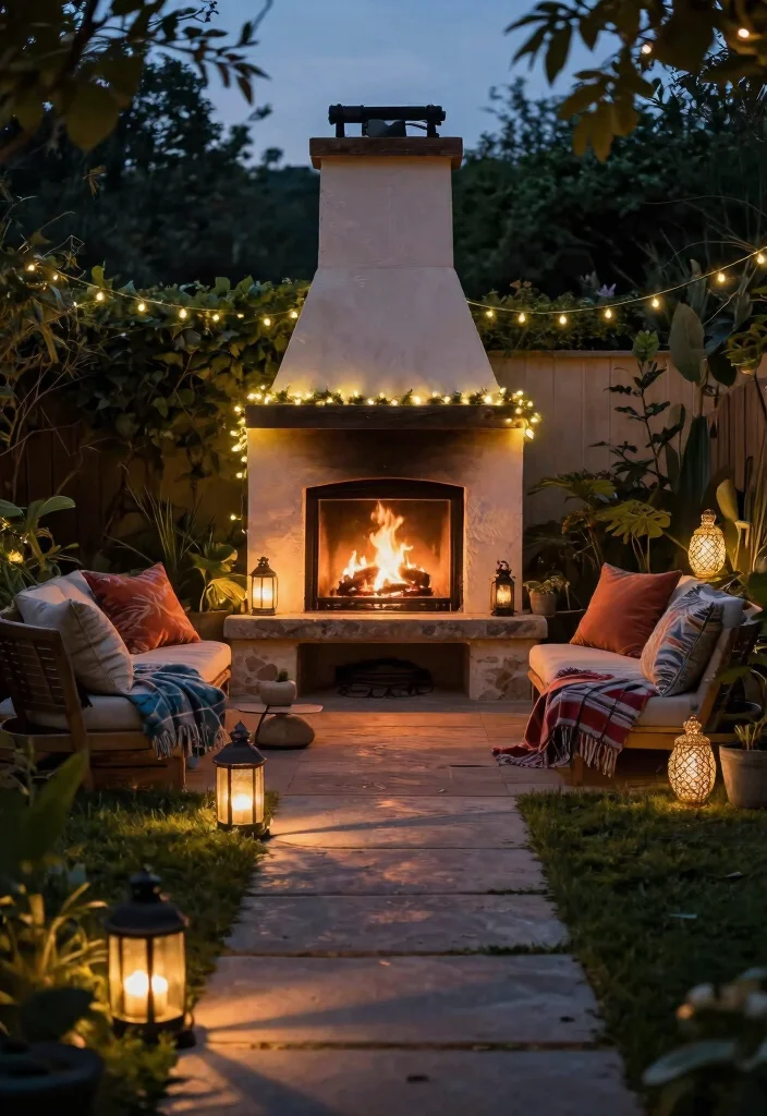 12 Outdoor Chimney Fireplace Ideas That Work Without a Full Rebuild - 5. Use Ambient Lighting 1