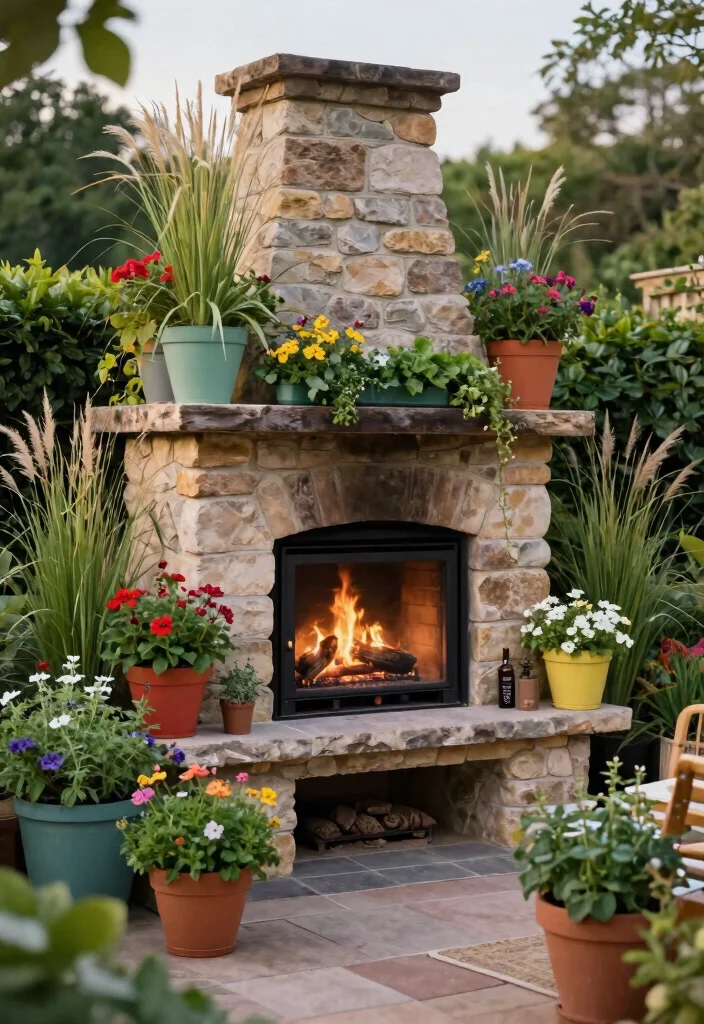12 Outdoor Chimney Fireplace Ideas That Work Without a Full Rebuild - 6. Incorporate Planters with Greenery 1