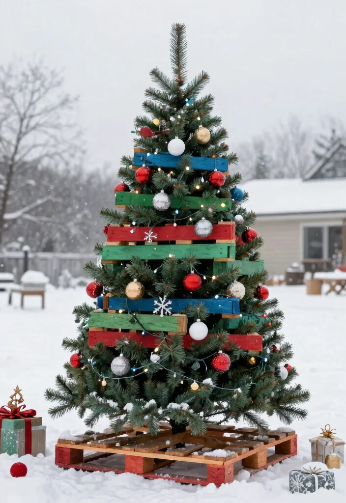 12 Outdoor Christmas Tree Ideas That Stay Lit Through Winter Storms - 5. Recycled Pallet Tree 1