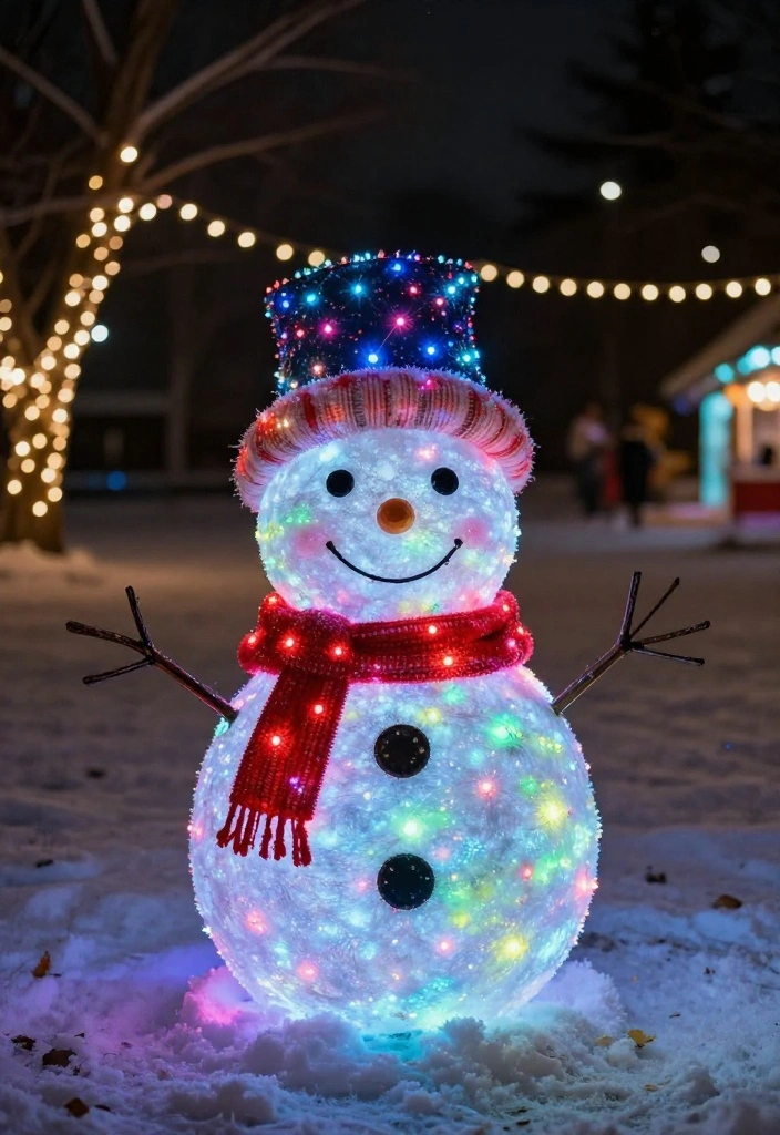 12 Outdoor Christmas Tree Ideas That Stay Lit Through Winter Storms - 6. Colorful LED Snowman Tree 1
