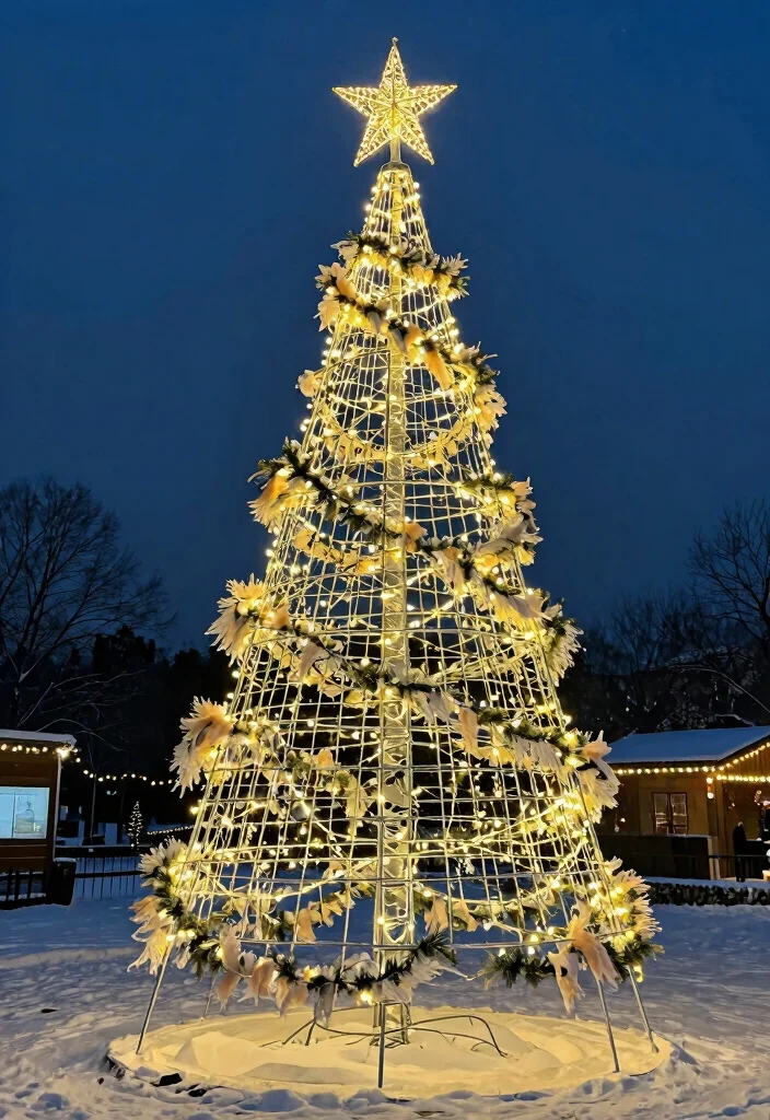 12 Outdoor Christmas Tree Ideas That Stay Lit Through Winter Storms - 9. Artistic Wire Frame Tree 1