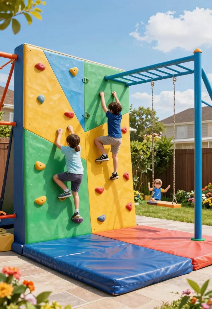 14 Backyard Monkey Bars That Fit in Small Yards - 8. Climbing Wall with Monkey Bars 1