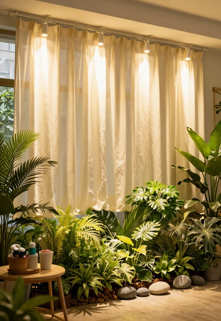 14 Ceiling Curtain Track Ideas That Hide the Hardware Completely - 13. Incorporating Light Fixtures 1