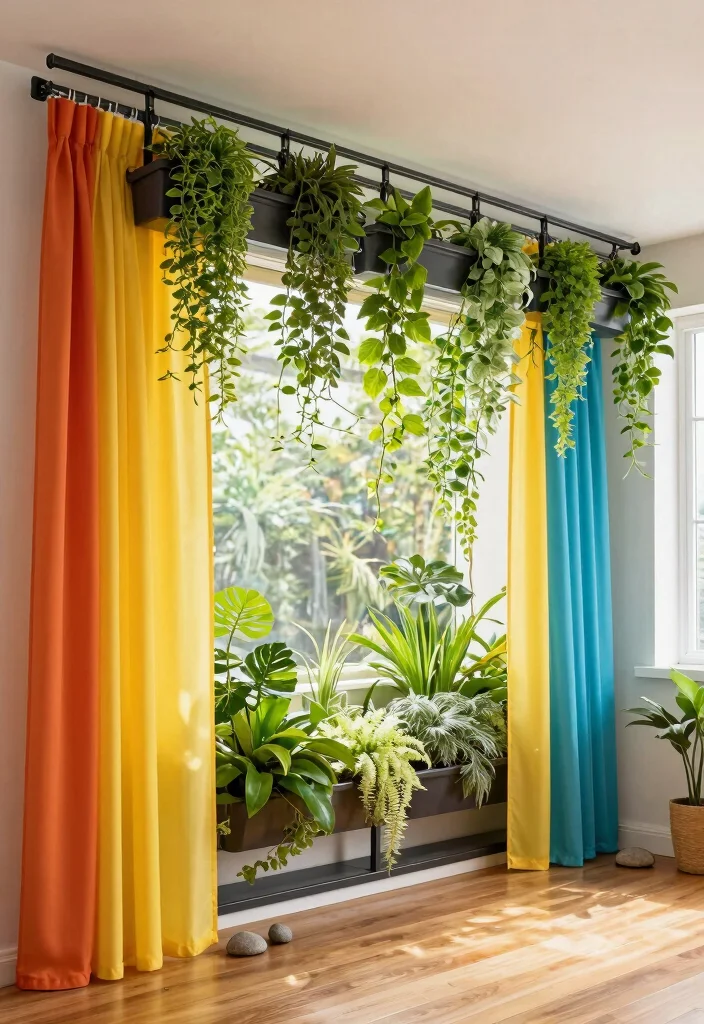 14 Ceiling Curtain Track Ideas That Hide the Hardware Completely - 5. Curtain Track with Built-in Planters 1