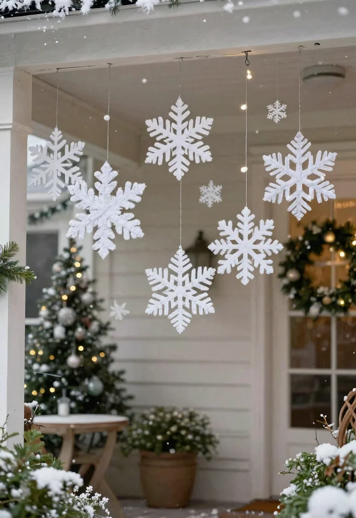 14 Christmas Decor Front Porch Ideas That Boost Curb Appeal Fast - 11. Eco-friendly Snowflakes 1