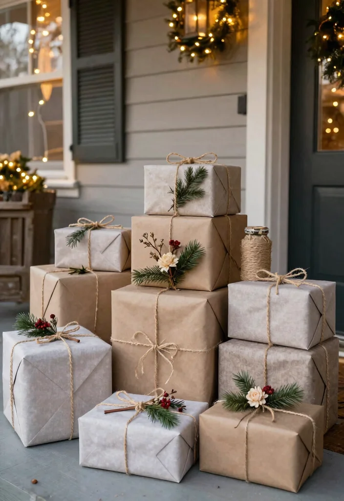 14 Christmas Decor Front Porch Ideas That Boost Curb Appeal Fast - 13. Reusable Gift Wrapping 1