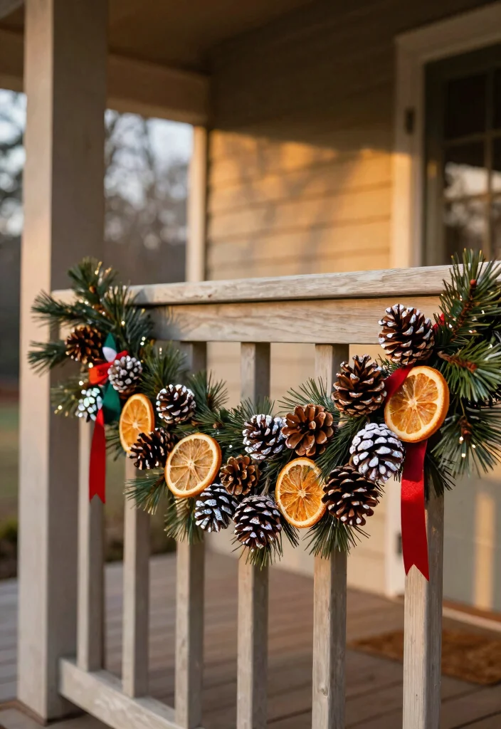 14 Christmas Decor Front Porch Ideas That Boost Curb Appeal Fast - 5. DIY Pinecone Garland 1