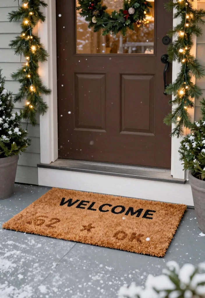 14 Christmas Decor Front Porch Ideas That Boost Curb Appeal Fast - 6. Festive Door Mats 1