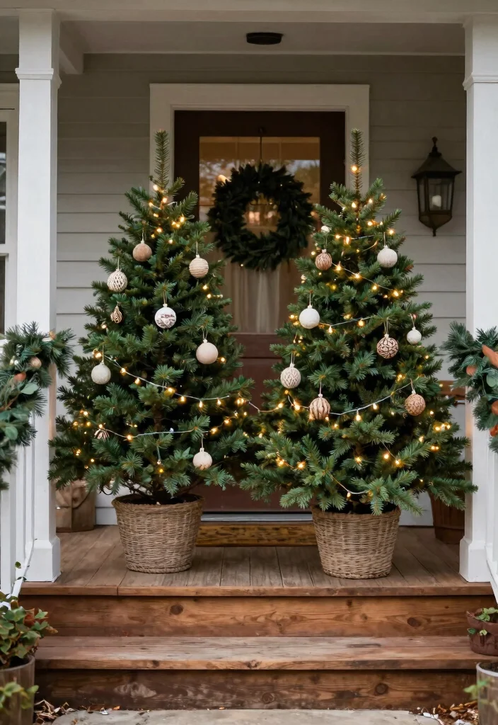 14 Christmas Decor Front Porch Ideas That Boost Curb Appeal Fast - 7. Potted Christmas Trees 1
