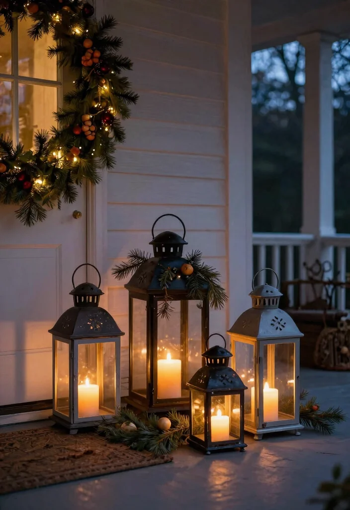 14 Christmas Decor Front Porch Ideas That Boost Curb Appeal Fast - 8. Festive Lanterns 1