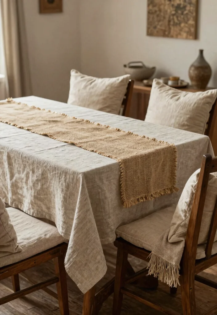 14 Farmhouse Dining Room Design Ideas on a Budget - 11. Layered Textures with Fabrics 1
