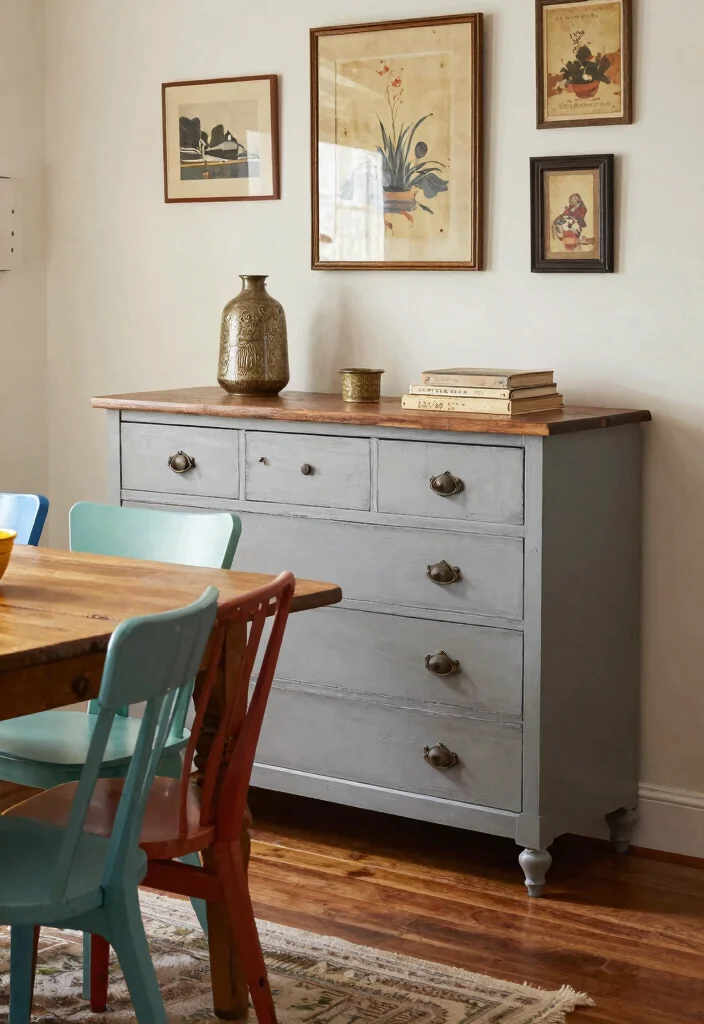 14 Farmhouse Dining Room Design Ideas on a Budget - 7. Upcycled Furniture Pieces 1