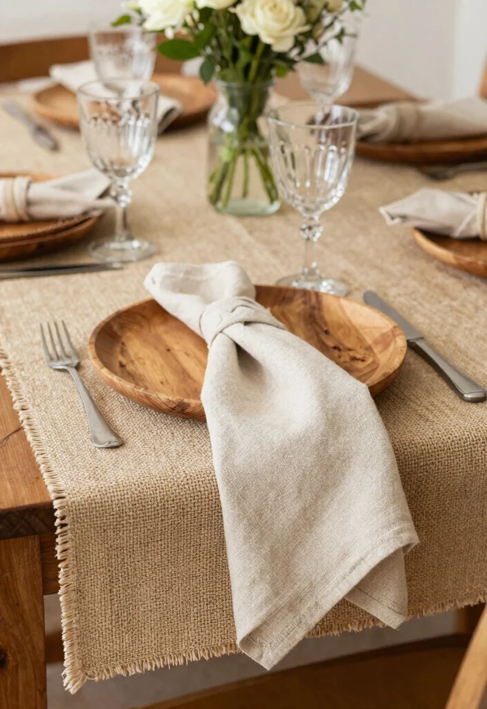 14 Farmhouse Dining Room Design Ideas on a Budget - 9. Table Runner and Cloth Napkins 1