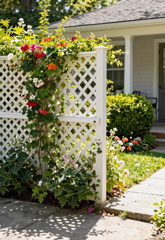 14 Front Yard Fence Ideas That Add Privacy Without Blocking Light - 1. Lattice Fencing with Climbing Plants 1