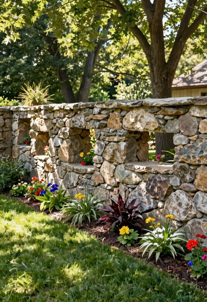 14 Front Yard Fence Ideas That Add Privacy Without Blocking Light - 4. Stone Wall with Open Spaces 1