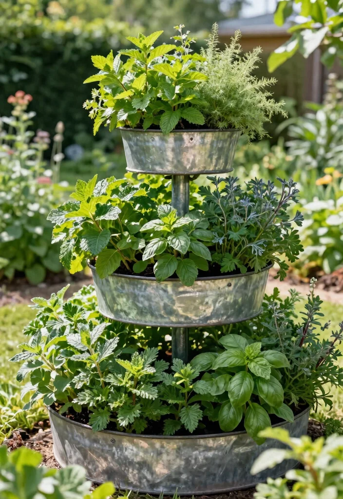 14 Galvanized Garden Beds That Last Through Any Weather - 12. Galvanized Herb Spiral 1