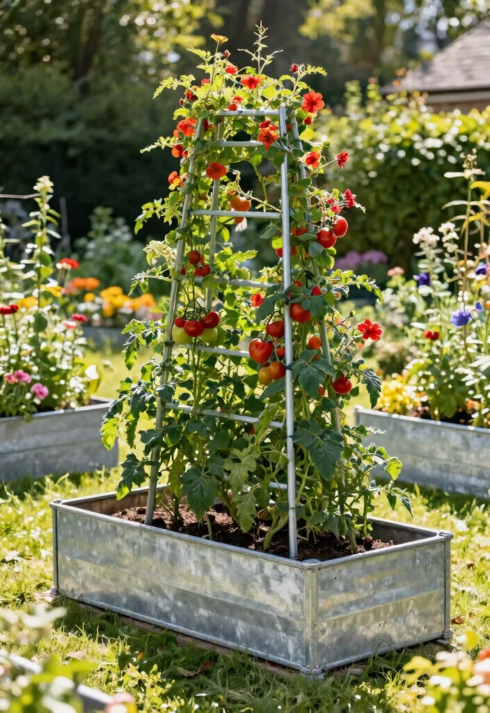 14 Galvanized Garden Beds That Last Through Any Weather - 9. Galvanized Raised Beds with Trellises 1