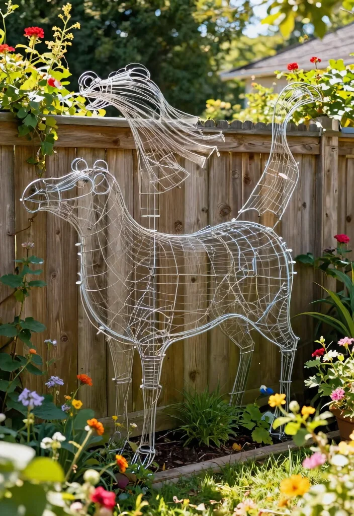 14 Outdoor Fence Decor Ideas That Survive Wind and Rain - 11. Wire Art Installations 1