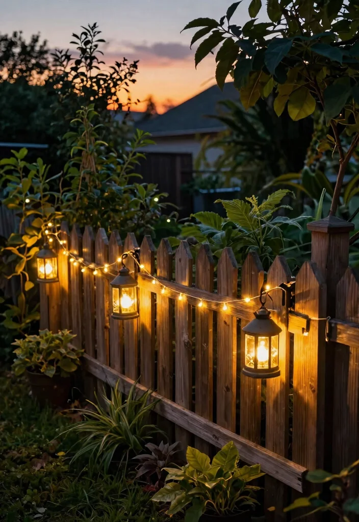 14 Outdoor Fence Decor Ideas That Survive Wind and Rain - 14. Fairy Lights and Lanterns 1