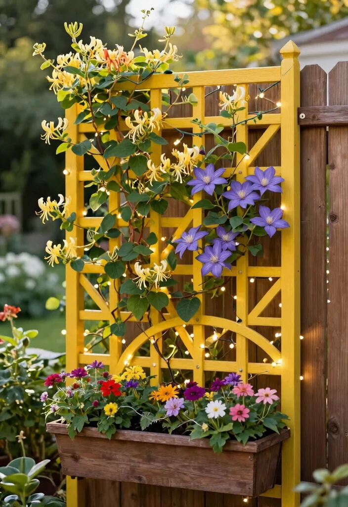 14 Outdoor Fence Decor Ideas That Survive Wind and Rain - 2. Decorative Trellis with Climbing Vines 1