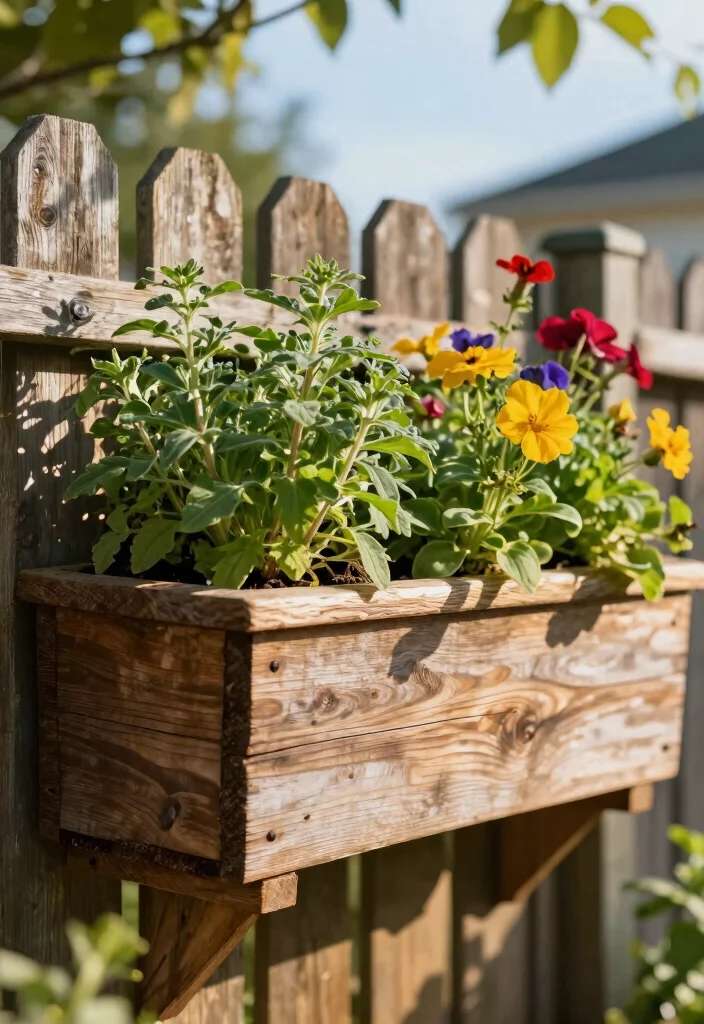 14 Outdoor Fence Decor Ideas That Survive Wind and Rain - 4. Rustic Wooden Planters 1