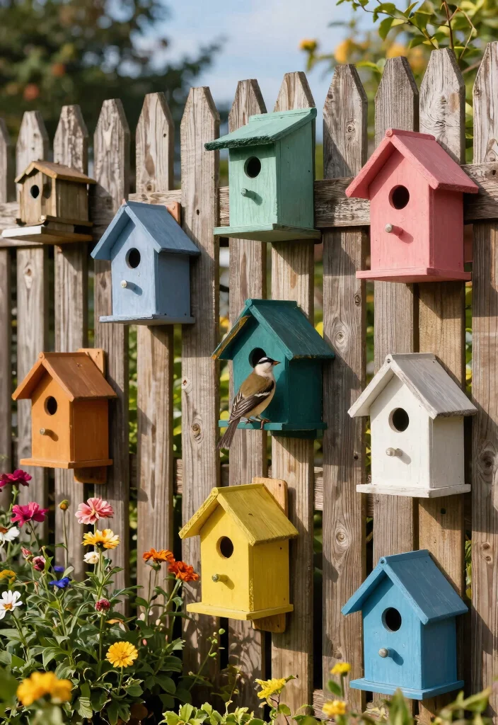 14 Outdoor Fence Decor Ideas That Survive Wind and Rain - 6. Birdhouses and Feeders 1