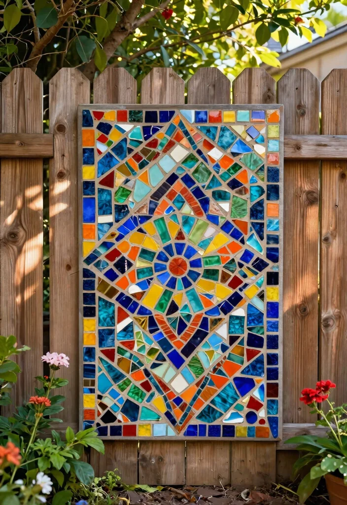 14 Outdoor Fence Decor Ideas That Survive Wind and Rain - 7. DIY Mosaic Fence Art 1
