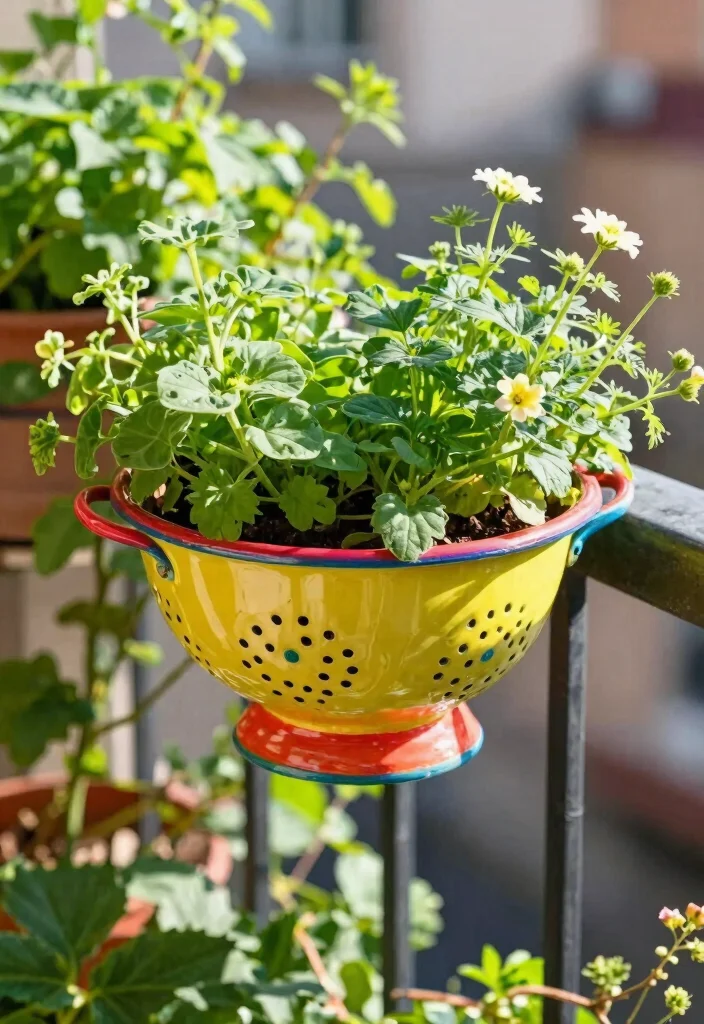 14 Repurposed Planter Ideas From Things You Already Own - 5. Colander Container Garden 1