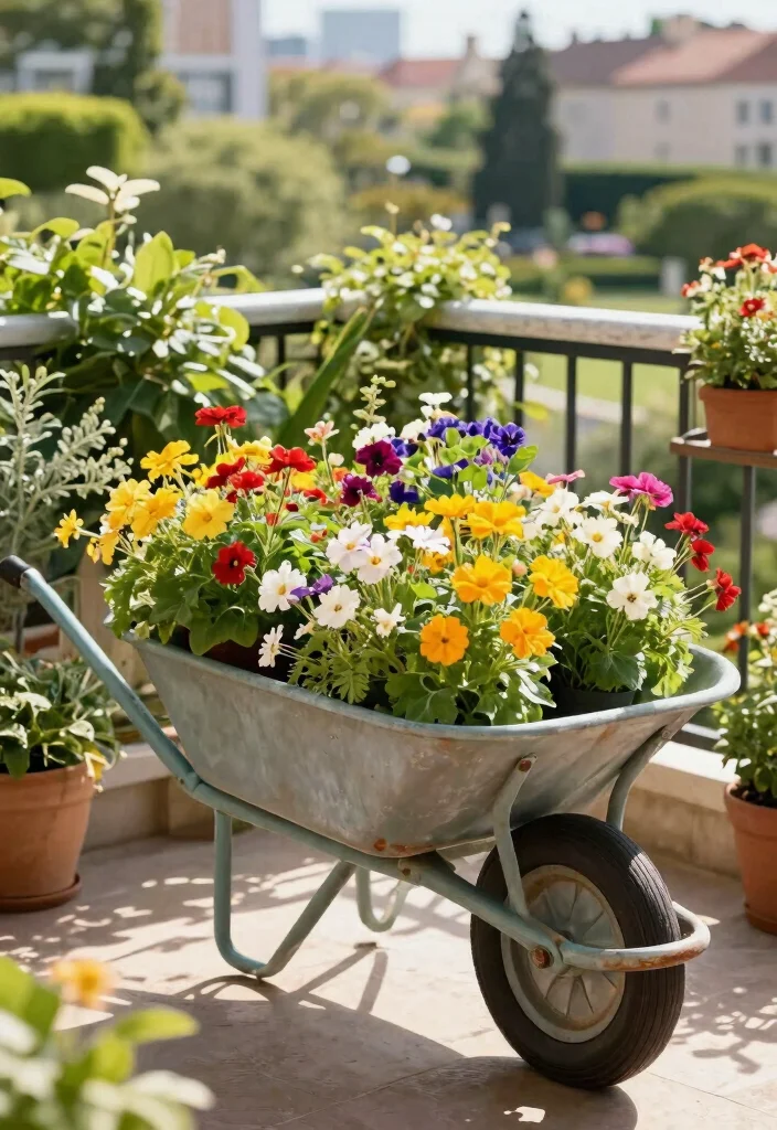 14 Repurposed Planter Ideas From Things You Already Own - 9. Wheelbarrow Flower Bed 1