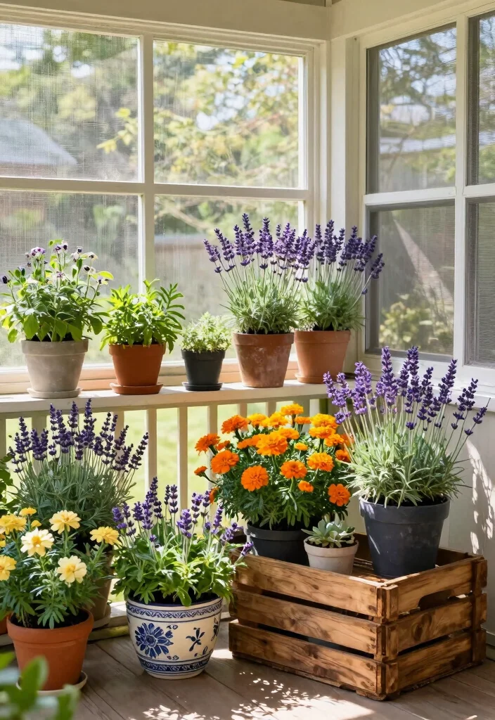 14 Screen Porch Decorating Ideas That Block Bugs and Look Inviting - 1. Bug-Repellent Plant Corner 1