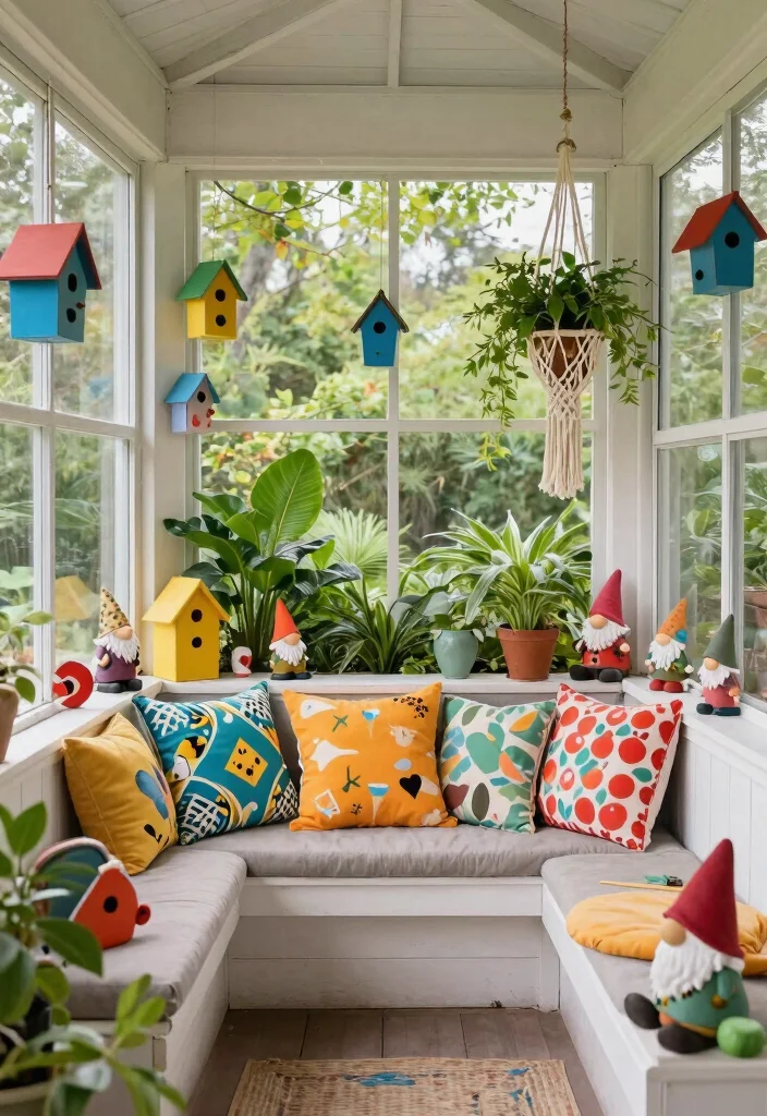 14 Screen Porch Decorating Ideas That Block Bugs and Look Inviting - 7. Whimsical Decor Accents 1
