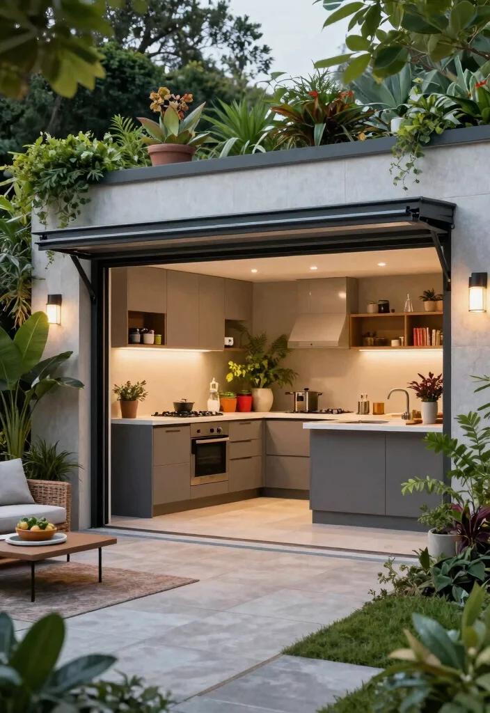 14 Small Outdoor Kitchen Concepts That Don't Require a Full Build-Out - 14. Roll-Up Garage Door Kitchen 1
