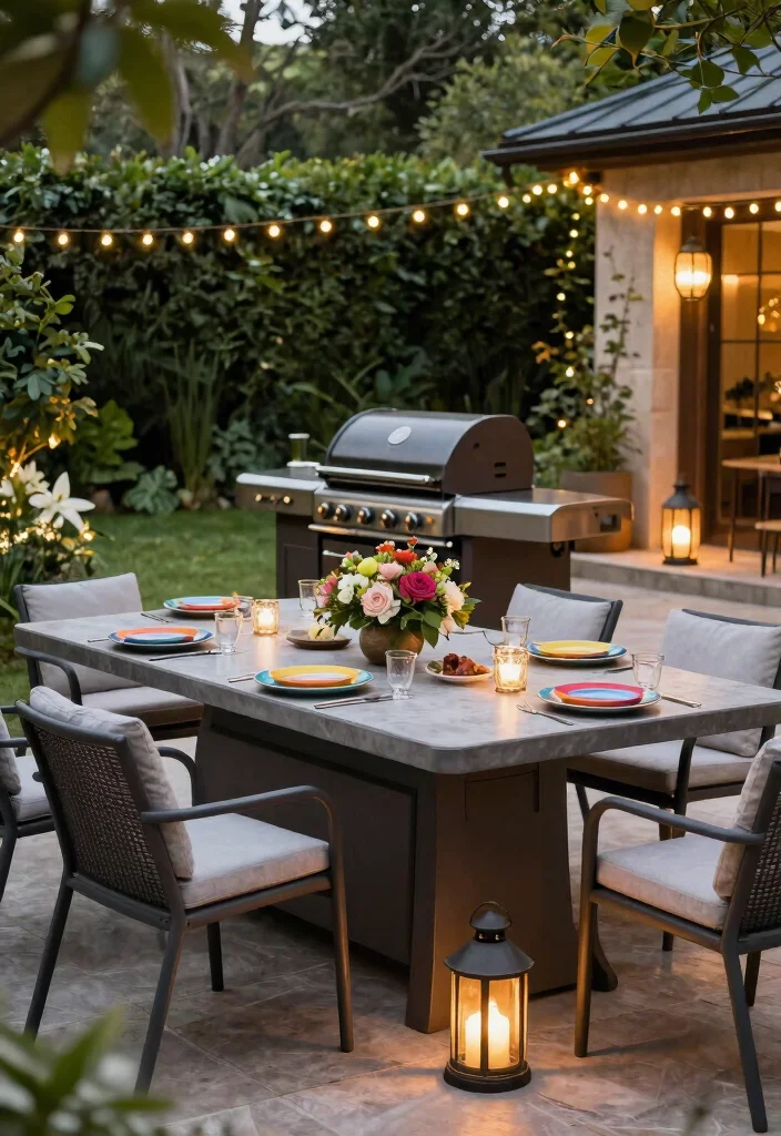14 Small Outdoor Kitchen Concepts That Don't Require a Full Build-Out - 9. Outdoor Dining Table with Built-in Grill 1