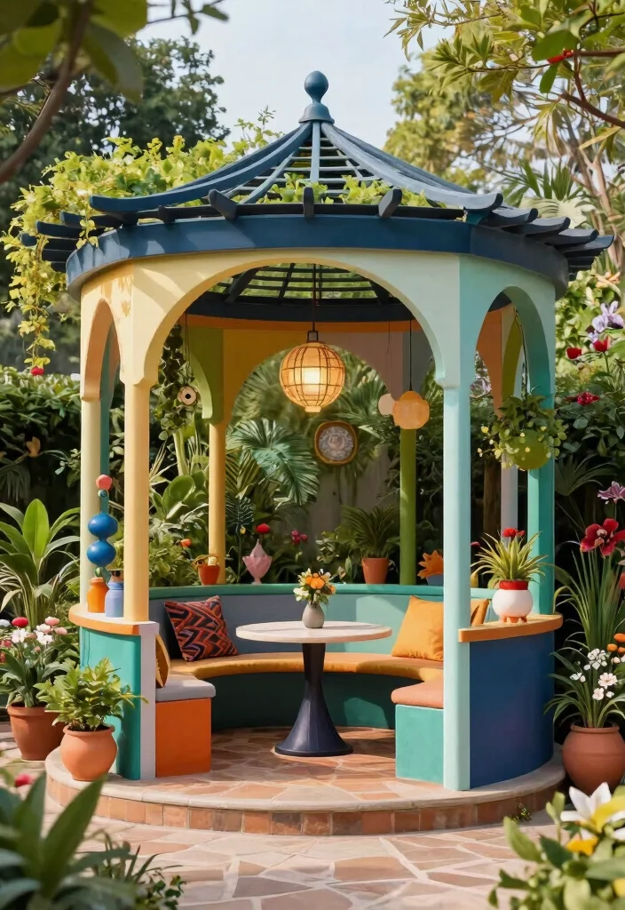 15 Corner Pergola Ideas That Make Use of Wasted Yard Space - 12. Artistic Pergola with Unique Shapes 1