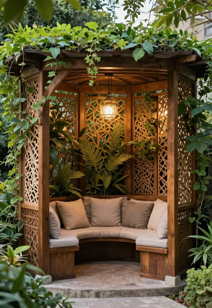 15 Corner Pergola Ideas That Make Use of Wasted Yard Space - 13. Pergola with Privacy Screens 1