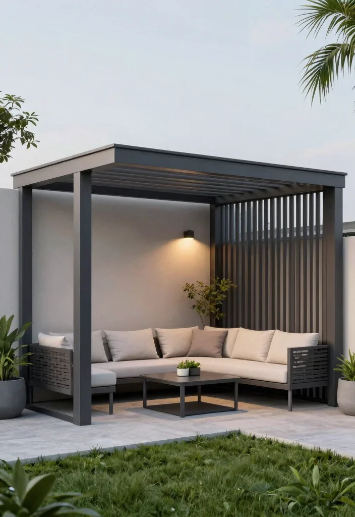 15 Corner Pergola Ideas That Make Use of Wasted Yard Space - 2. Modern Sleek Pergola with Minimalist Style 1