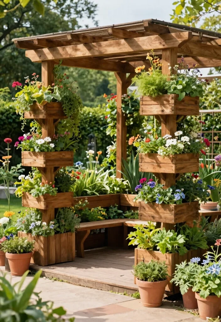 15 Corner Pergola Ideas That Make Use of Wasted Yard Space - 4. Vertical Garden Pergola with Planter Boxes 1