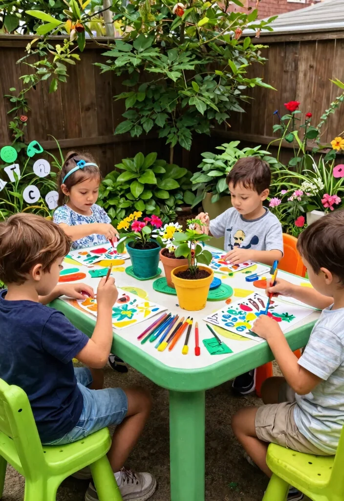 15 Kids Backyard Playground Ideas That Fit Small Yards Safely - 10. Garden Art and Craft Station 1