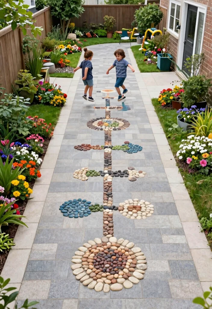 15 Kids Backyard Playground Ideas That Fit Small Yards Safely - 8. Paved Pathways with Game Elements 1