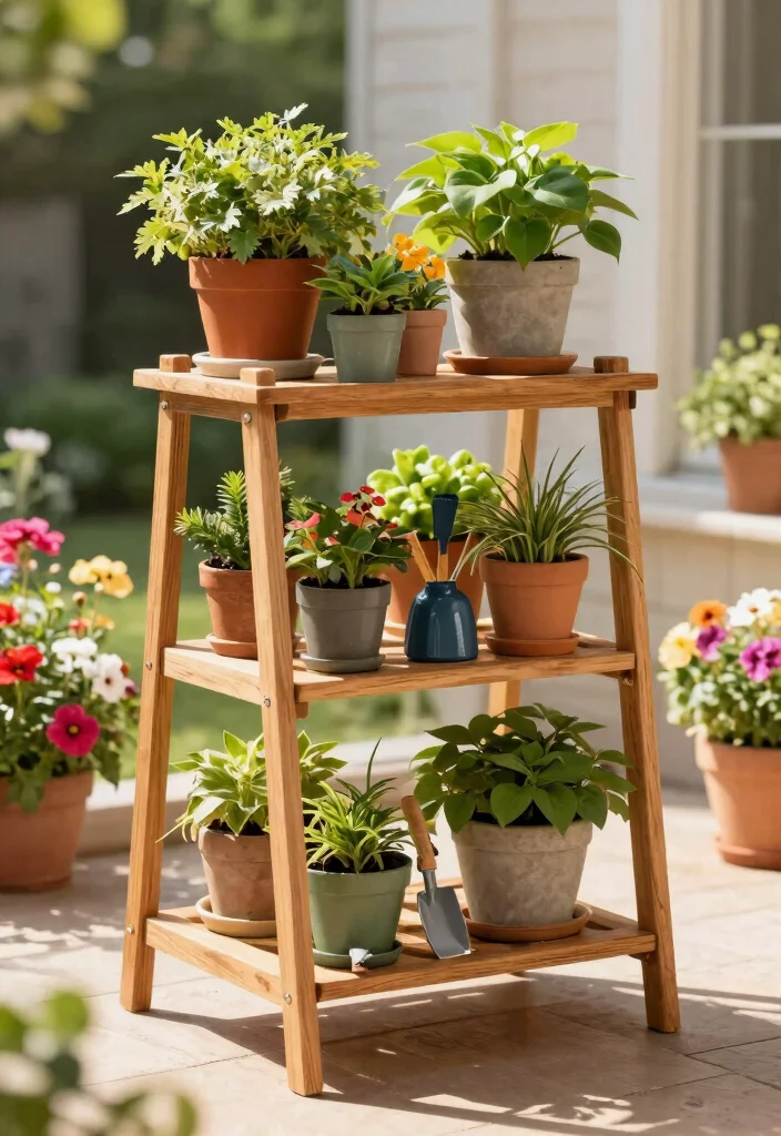 15 Outdoor Gear Storage Ideas That Keep Bikes and Tools Dry - 5. Multi-tiered Plant Stands 1