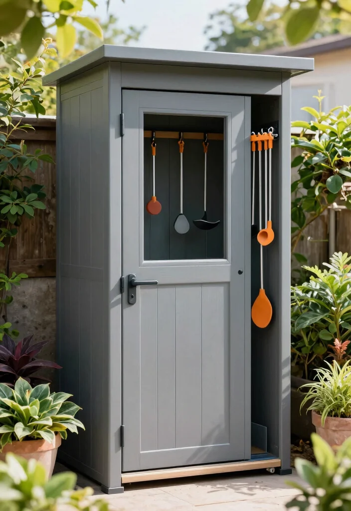 15 Outdoor Gear Storage Ideas That Keep Bikes and Tools Dry - 6. Vertical Garden Tool Shed 1