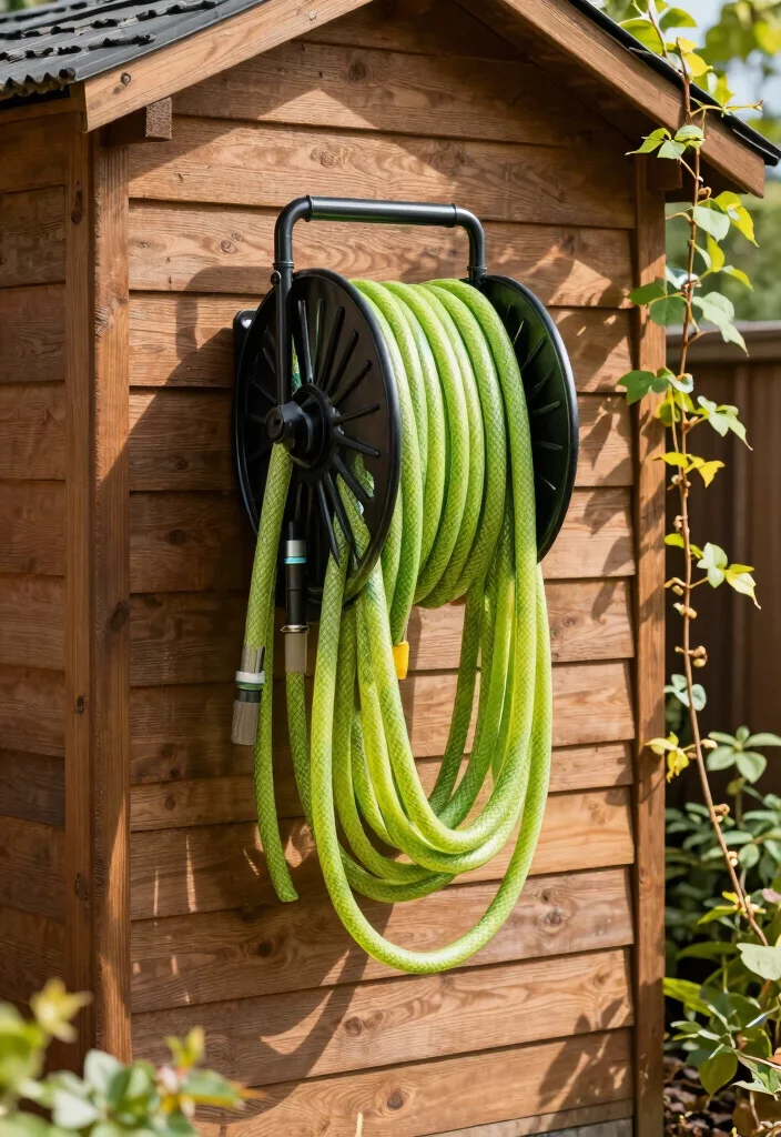 15 Outdoor Gear Storage Ideas That Keep Bikes and Tools Dry - 8. Wall-Mounted Hose Reel 1