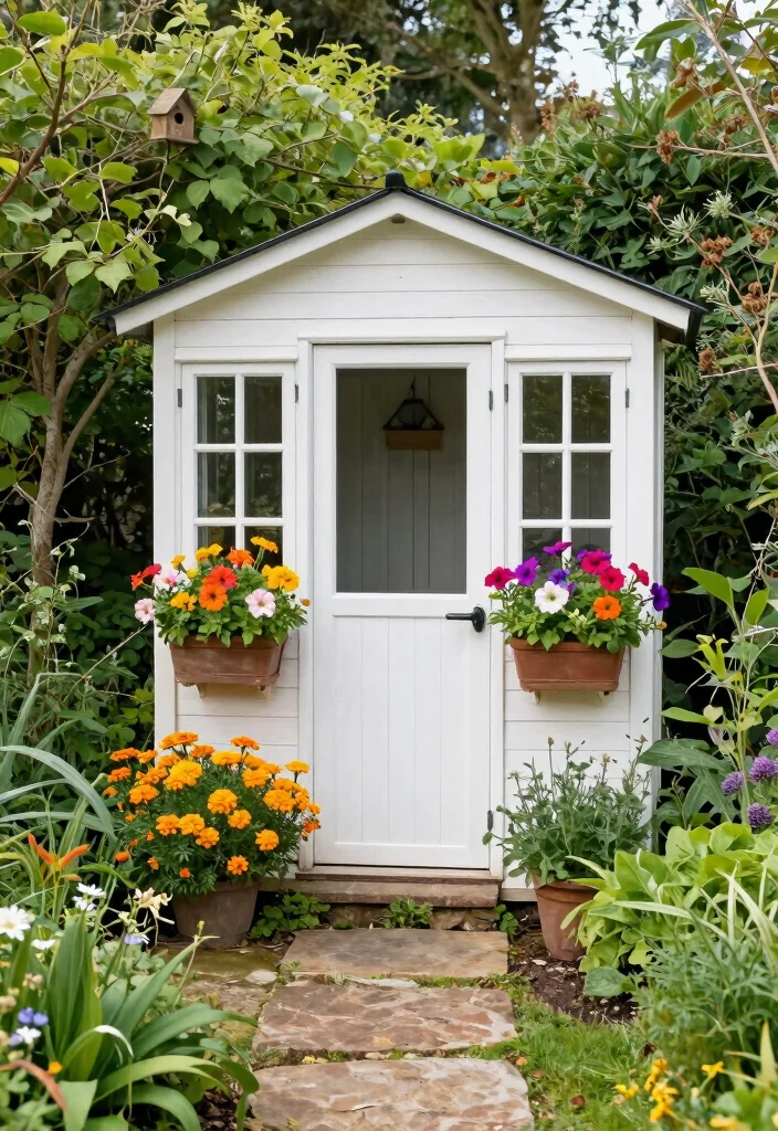 15 Outdoor Storage Sheds That Don't Need a Foundation or Permit - 4. Garden Shed with Window Boxes 1