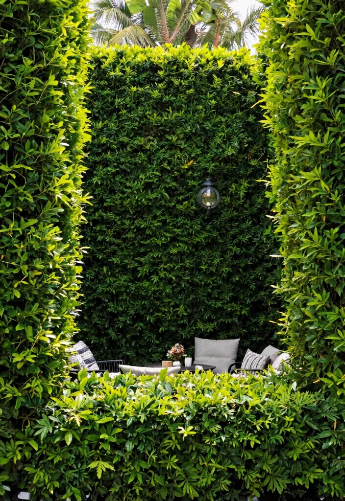 15 Patio Railing Ideas That Add Privacy Without Blocking Light - 12. Green Hedge Walls 1