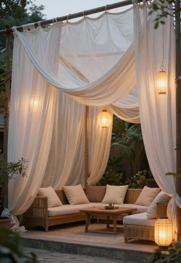 15 Patio Railing Ideas That Add Privacy Without Blocking Light - 5. Soft Fabric Screens 1