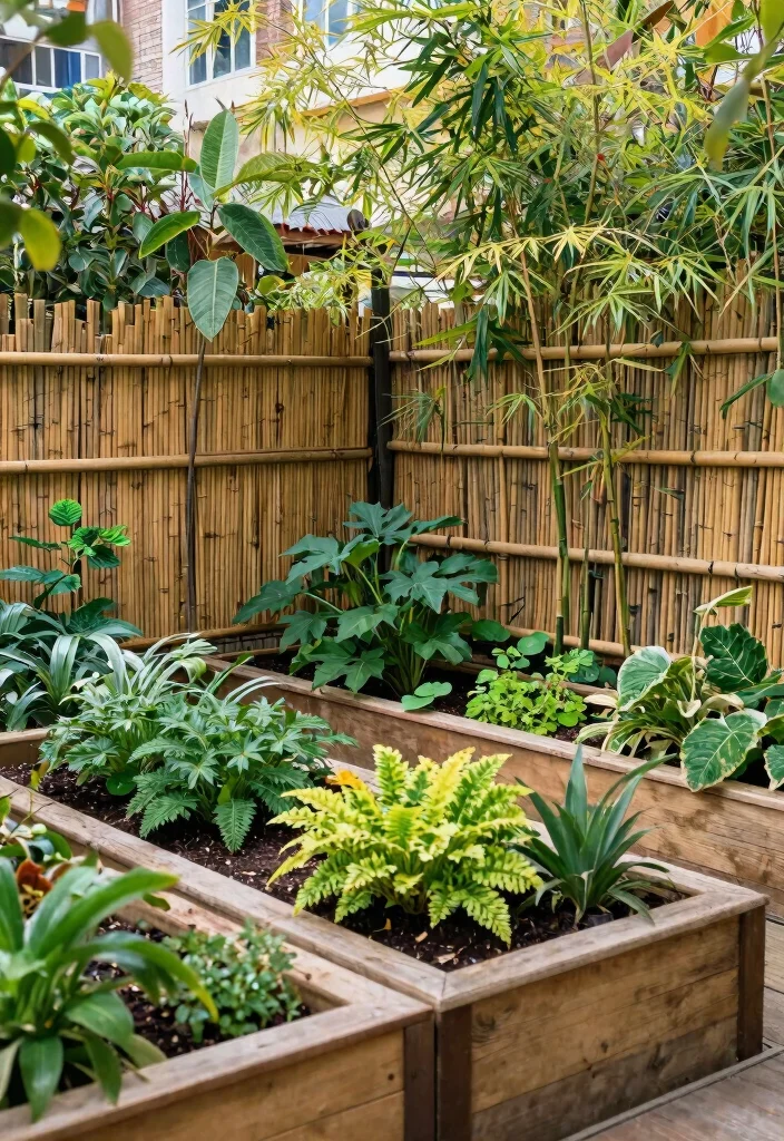 15 Raised Garden Beds With Fence That Keep Out Rabbits and Deer - 13. Natural Bamboo Fencing Around Raised Beds 1