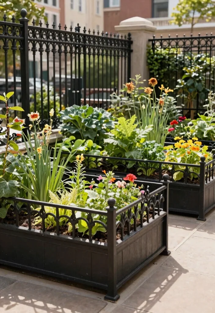 15 Raised Garden Beds With Fence That Keep Out Rabbits and Deer - 7. Wrought Iron Fencing with Raised Beds 1