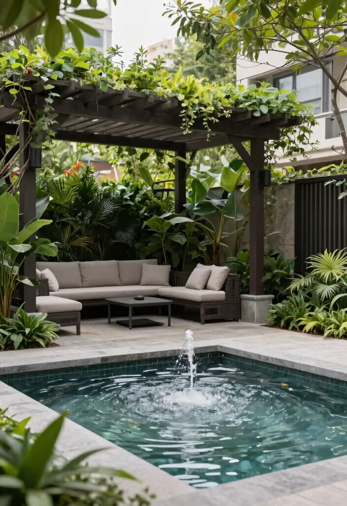 15 Terrasse mit Pergola Ideen für Schatten und Privatsphäre - 10. Pergola with a Water Feature for Tranquility 1